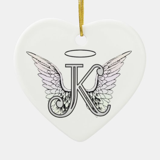 Letter K Initiaal Monogram met Angel Wings & Halo Keramisch Ornament (Voorkant)