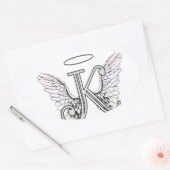 Letter K Initiaal Monogram met Angel Wings & Halo Ovale Sticker (Envelop)