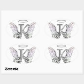 Letter K Initiaal Monogram met Angel Wings & Halo Ovale Sticker (Vel)