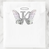 Letter K Initiaal Monogram met Angel Wings & Halo Ovale Sticker (Tas)