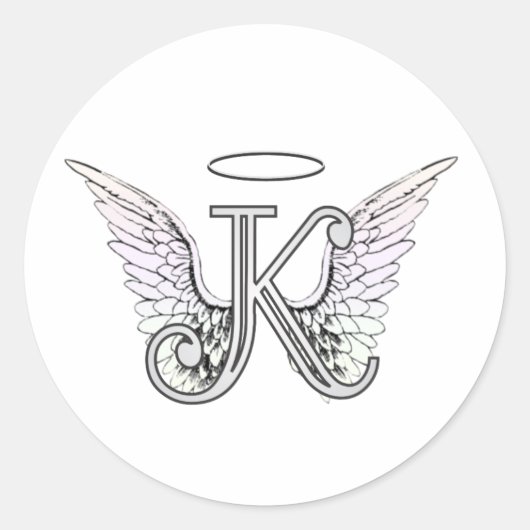 Letter K Initiaal Monogram met Angel Wings & Halo Ronde Sticker (Voorkant)