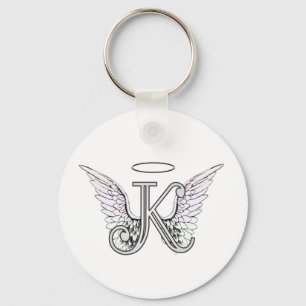 Letter K Initiaal Monogram met Angel Wings & Halo Sleutelhanger