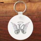 Letter K Initiaal Monogram met Angel Wings & Halo Sleutelhanger (Voorkant)