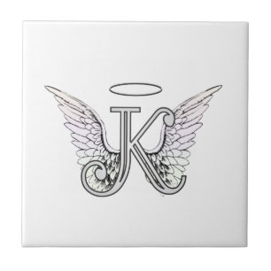 Letter K Initiaal Monogram met Angel Wings & Halo Tegeltje