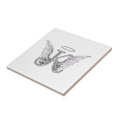 Letter K Initiaal Monogram met Angel Wings & Halo Tegeltje (Zijkant)