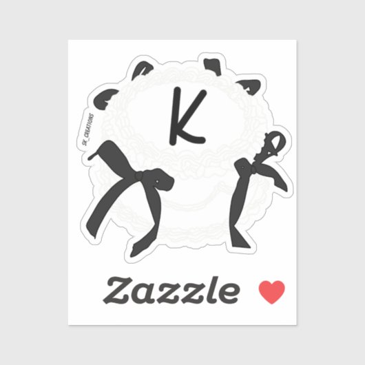 letter K Initiaal Zwart-Wit Strik Oude Cake Sticker (Vel)