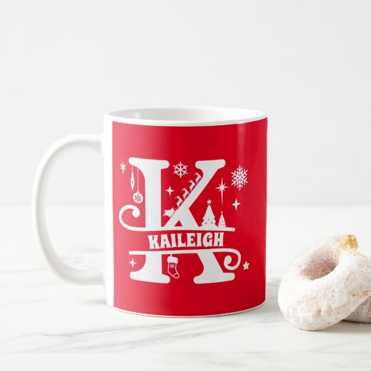 Letter K Kerstmonogram Initiaal Naam Rood Koffiemok (Met donut)