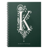 Letter K Linocut Botanische Monogram Notitieboek (Voorkant)