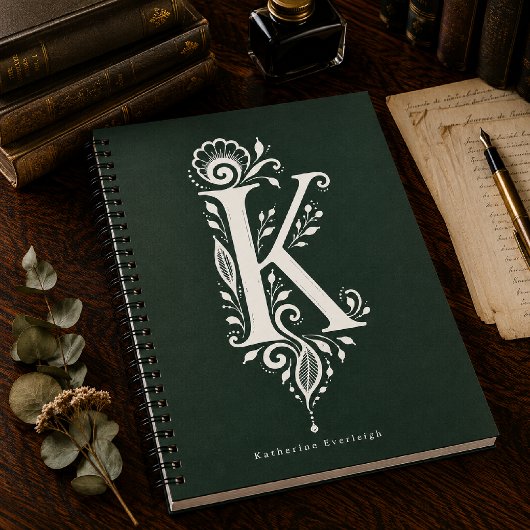 Letter K Linocut Botanische Monogram Notitieboek