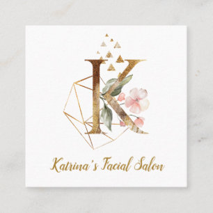 Letter K met Gold Geometric Design en Flowers Vierkante Visitekaartje
