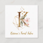Letter K met Gold Geometric Design en Flowers Vierkante Visitekaartje (Voorkant)