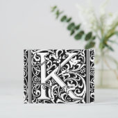 Letter K Middeleeuws Monogram Art Nouveau Briefkaart (Staand voorkant)