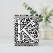 Letter K Middeleeuws Monogram Art Nouveau Briefkaart (Staand voorkant)