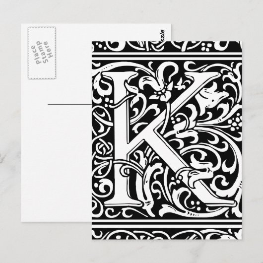 Letter K Middeleeuws Monogram Art Nouveau Briefkaart (Voorkant / Achterkant)