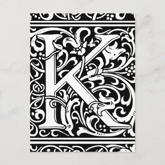 Letter K Middeleeuws Monogram Art Nouveau Briefkaart (Voorkant)