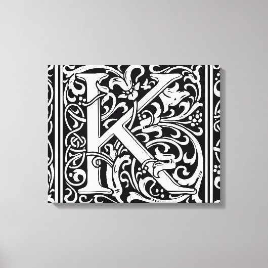 Letter K Middeleeuws Monogram Art Nouveau Canvas Afdruk (Voorkant)