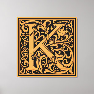 Letter K Middeleeuws Monogram Art Nouveau Canvas Afdruk