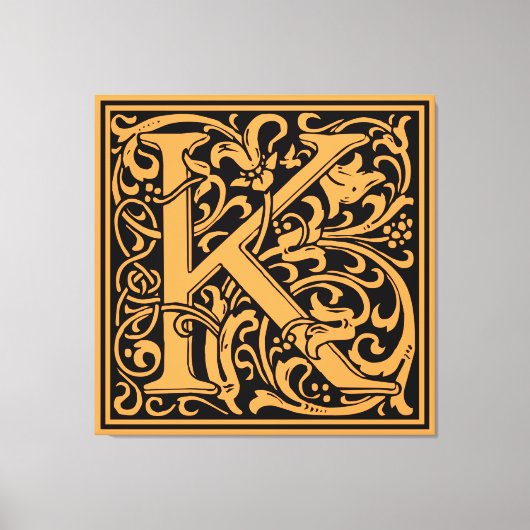 Letter K Middeleeuws Monogram Art Nouveau Canvas Afdruk (Voorkant)