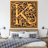Letter K Middeleeuws Monogram Art Nouveau Canvas Afdruk (Insitu (Slaapkamer))