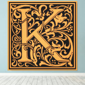 Letter K Middeleeuws Monogram Art Nouveau Canvas Afdruk (Insitu (Houten vloer))