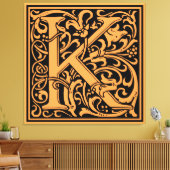 Letter K Middeleeuws Monogram Art Nouveau Canvas Afdruk (Insitu (Woonkamer))