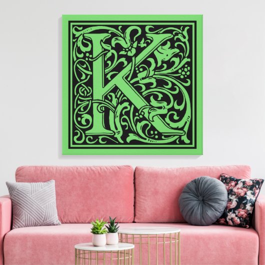 Letter K Middeleeuws Monogram Art Nouveau Canvas Afdruk (Insitu (Woonkamer))