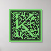 Letter K Middeleeuws Monogram Art Nouveau Canvas Afdruk (Voorkant)