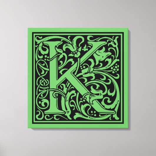 Letter K Middeleeuws Monogram Art Nouveau Canvas Afdruk (Voorkant)