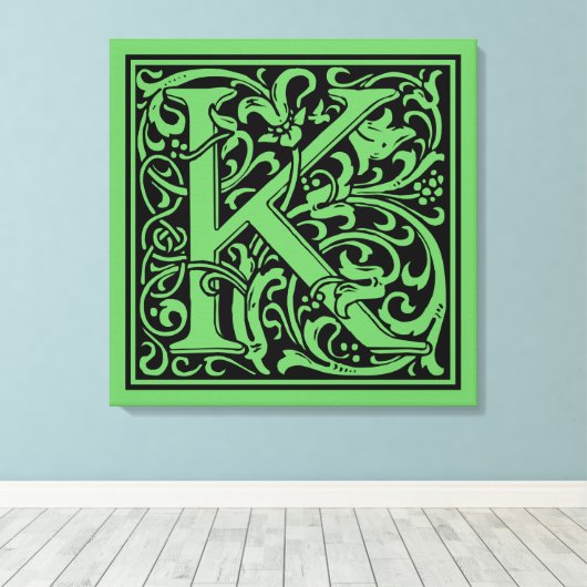Letter K Middeleeuws Monogram Art Nouveau Canvas Afdruk (Insitu (Houten vloer))