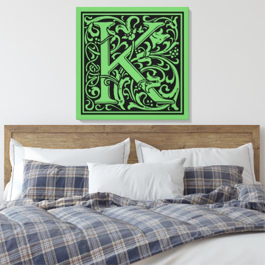 Letter K Middeleeuws Monogram Art Nouveau Canvas Afdruk (Insitu (Slaapkamer))