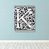 Letter K Middeleeuws Monogram Art Nouveau Canvas Afdruk (Insitu (Houten vloer))