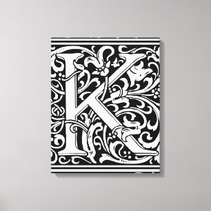 Letter K Middeleeuws Monogram Art Nouveau Canvas Afdruk