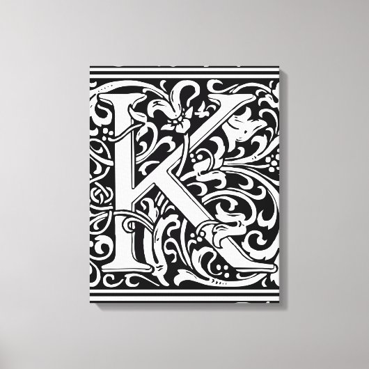 Letter K Middeleeuws Monogram Art Nouveau Canvas Afdruk (Voorkant)