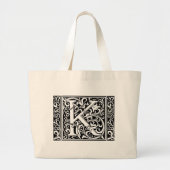 Letter K Middeleeuws Monogram Art Nouveau Grote Tote Bag (Voorkant)