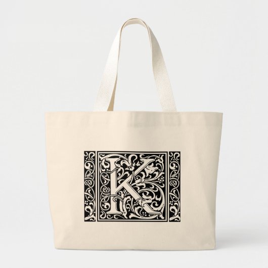 Letter K Middeleeuws Monogram Art Nouveau Grote Tote Bag (Voorkant)
