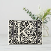 Letter K Middeleeuws Monogram Art Nouveau Kaart (Staand voorkant)