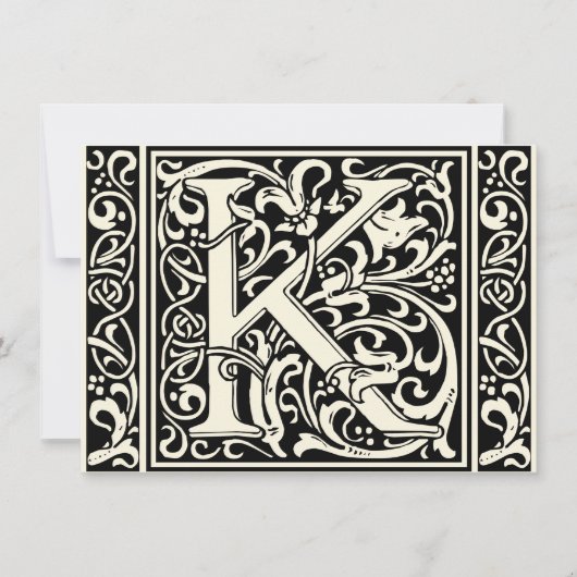 Letter K Middeleeuws Monogram Art Nouveau Kaart (Voorkant)