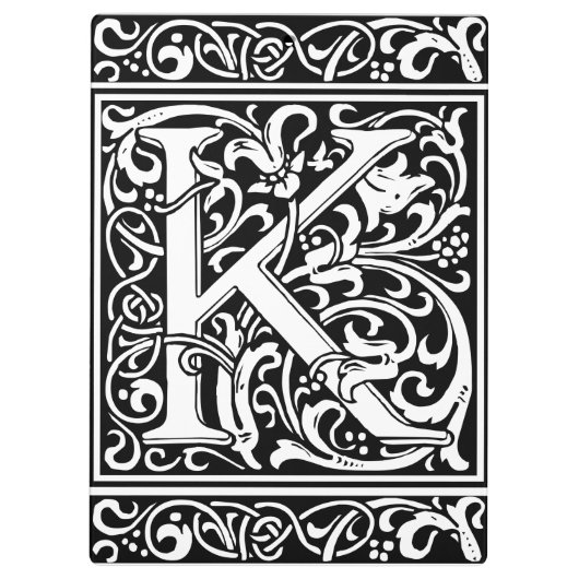 Letter K Middeleeuws Monogram Art Nouveau Klembord (Achterkant)