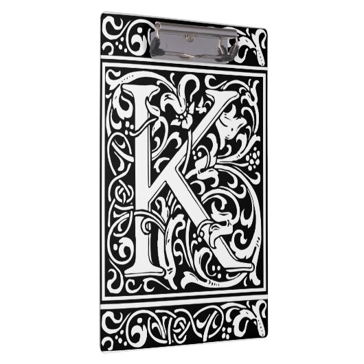 Letter K Middeleeuws Monogram Art Nouveau Klembord (Rechts)