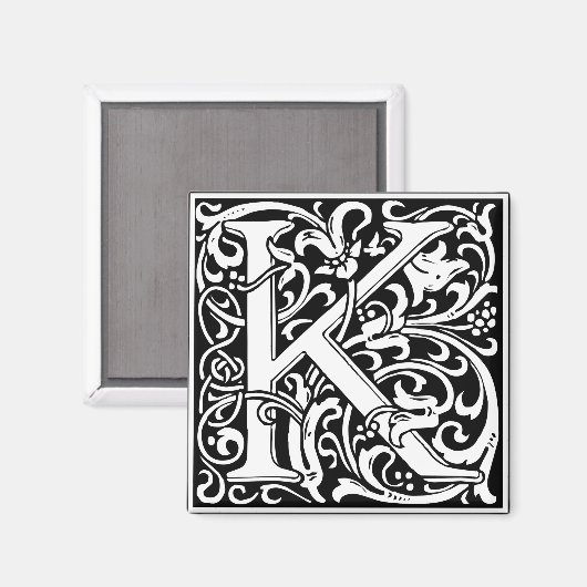 Letter K Middeleeuws Monogram Art Nouveau Magneet (Voorkant / Achterkant)