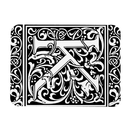 Letter K Middeleeuws Monogram Art Nouveau Magneet (Horizontaal)