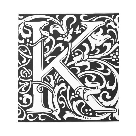 Letter K Middeleeuws Monogram Art Nouveau Notitieblok (Voorkant)
