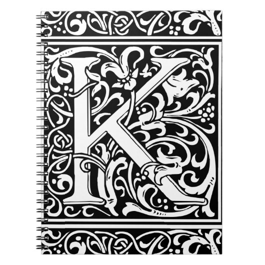 Letter K Middeleeuws Monogram Art Nouveau Notitieboek (Voorkant)
