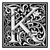 Letter K Middeleeuws Monogram Art Nouveau Poster (Voorkant)