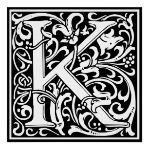 Letter K Middeleeuws Monogram Art Nouveau Poster