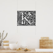 Letter K Middeleeuws Monogram Art Nouveau Poster (Keuken)