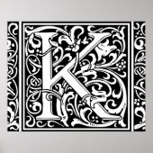 Letter K Middeleeuws Monogram Art Nouveau Poster (Voorkant)