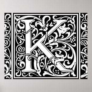 Letter K Middeleeuws Monogram Art Nouveau Poster