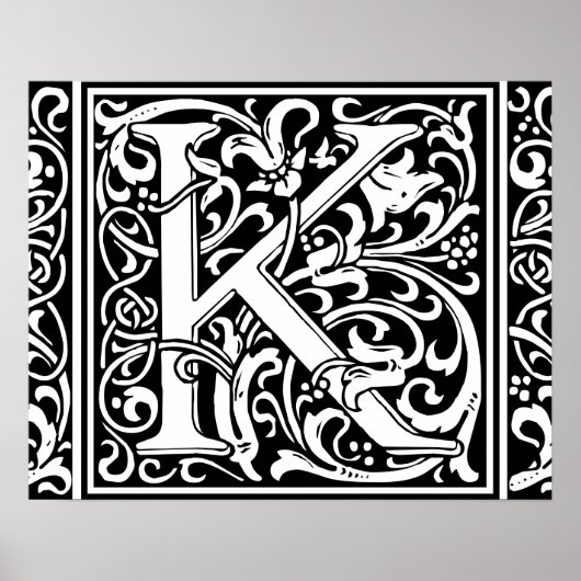 Letter K Middeleeuws Monogram Art Nouveau Poster (Voorkant)