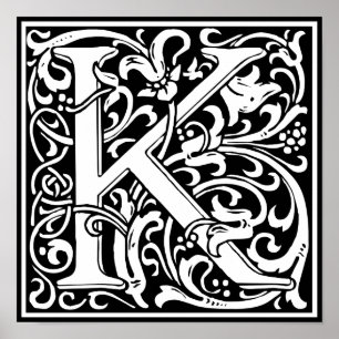 Letter K Middeleeuws Monogram Art Nouveau Poster